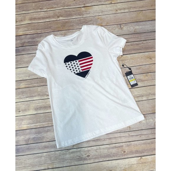 Tommy Hilfiger Women's Hilfiger Graphic Printed Heart Flag Logo Tee M - Picture 2 of 4